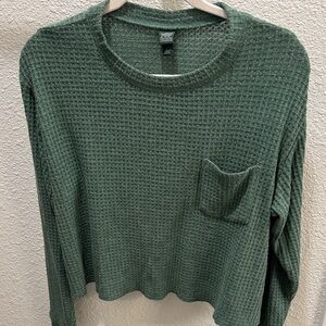 Wild Fable Green Waffle Cropped Knit Long Sleeve Top with Pocket